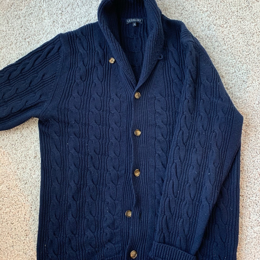 Ledbury Shawl Collar Cardigan Navy Blue Size: XL